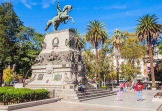 CORDOBA ARGENTINA - APRIL 30 2016: General Jose de San Martin monument on Plaza San Martin square in Cordoba Argentina. Jose de San Martin is a hero of the Argentine War of Independence.