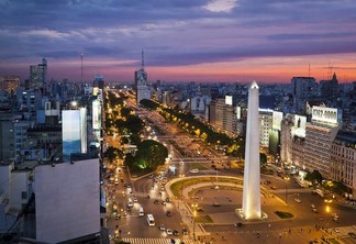 View over Avenida 9 Julio and the obelisk in Plaza Republica:: Buenos Aires:: Argentina.