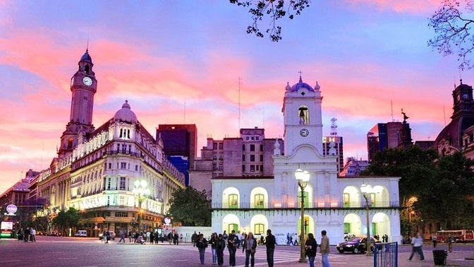 BYN5EE National Cabildo Facade at Plaza de Mayo (May Square) at twilight, Buenos Aires, Argentina