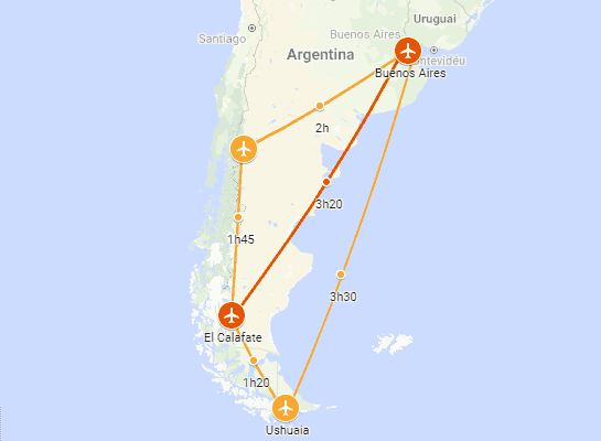 Percurso de Buenos Aires até El Calafate